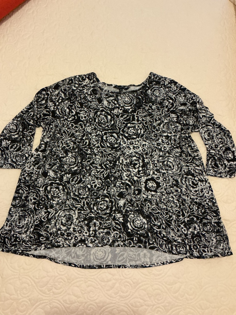 Zac & Rachel Top Size 1X Black Floral Print Shirt Blouse Polyester 3/4 Sleeve